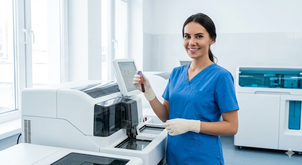Lab technician with equipment